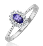Tanzanite 5 X 3mm And Diamond 18k White Gold Ring  Fet29-vy