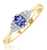 Tanzanite 5 X 3mm And Diamond 9k Gold Ring  A4324