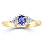 Tanzanite 5 X 3mm And Diamond 9k Gold Ring  A4324