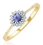 Tanzanite 3.5 X 3.5mm And Diamond 9k Gold Ring