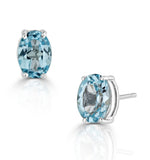 Blue Topaz 7 X 5mm And 9k White Gold Earrings